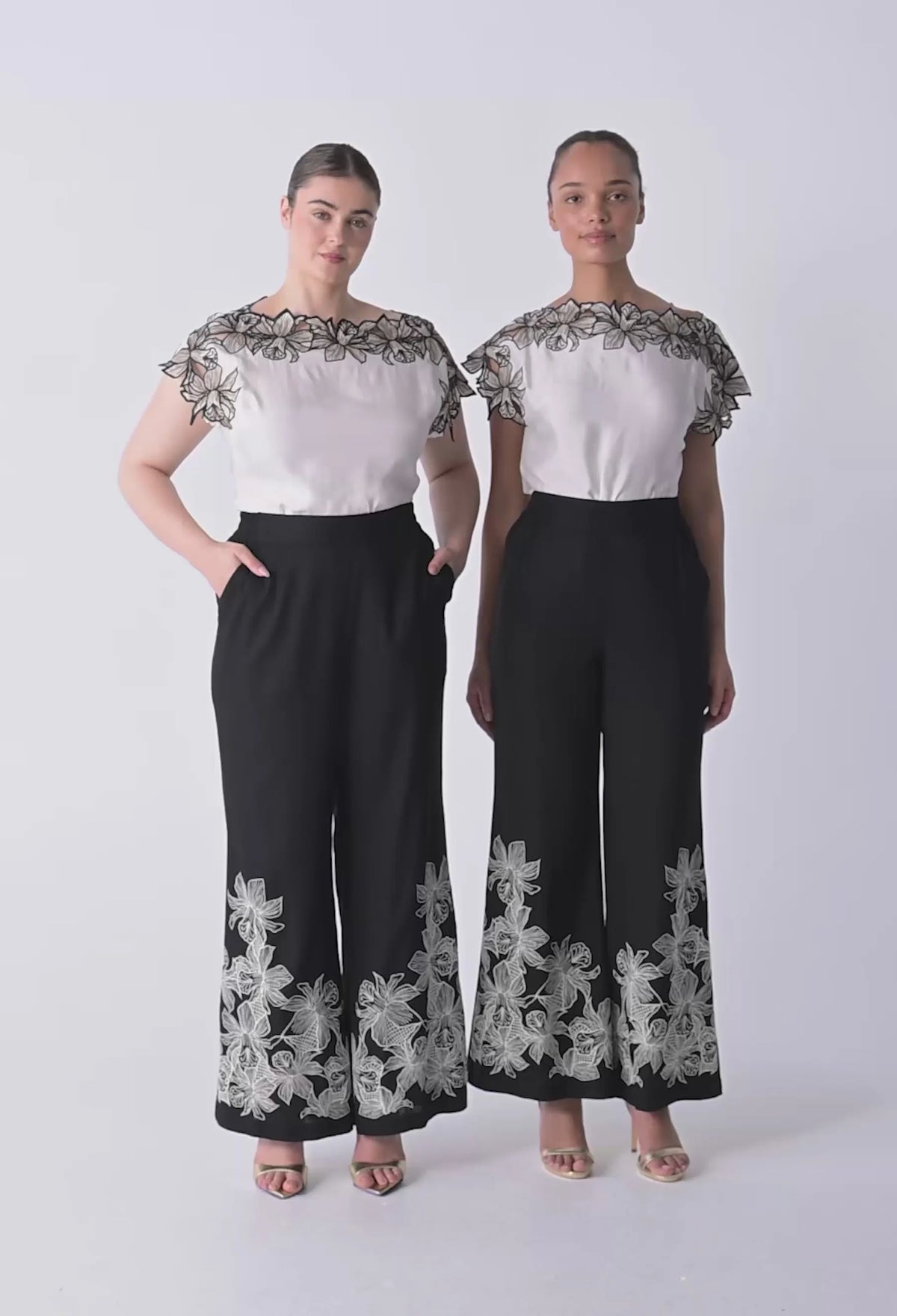 OnceWas - Willow Linen Viscose Embroidery Detail Pant | Black
