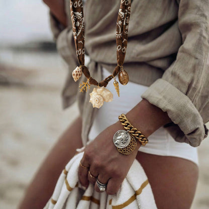 Brown Bandana Scarf Shell Necklace with Sea Charm Shells