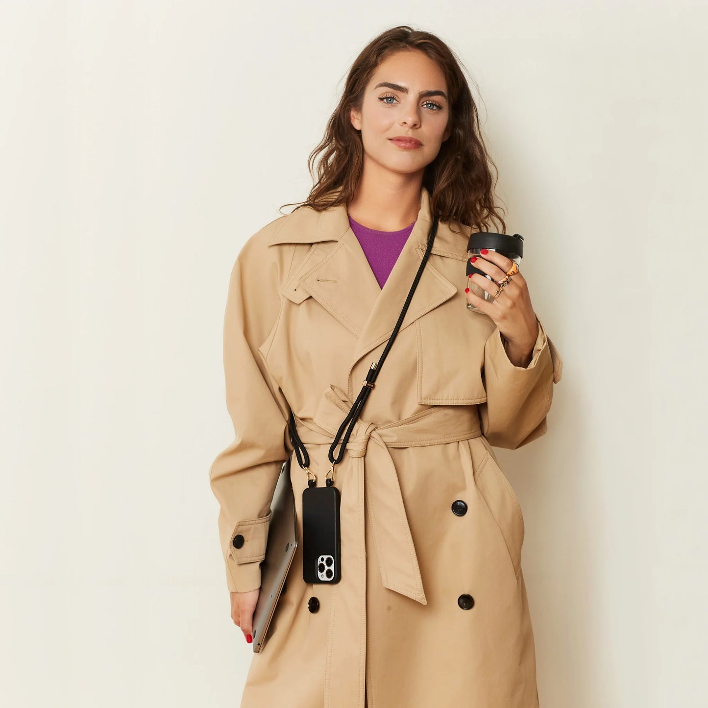 Louve Collection - Mystique Black Crossbody Phone Strap | Gold Hardware