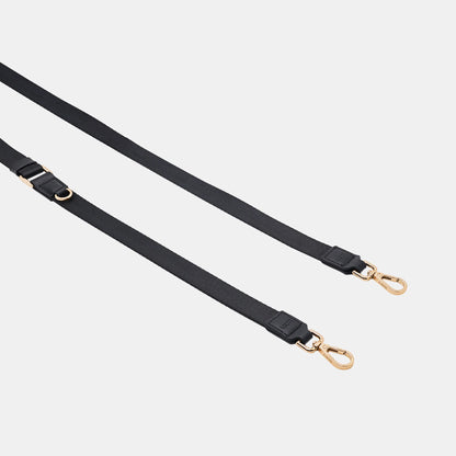Louve Collection - Vera Black Leather & Nylon Crossbody Phone Lanyard | Gold Hardware