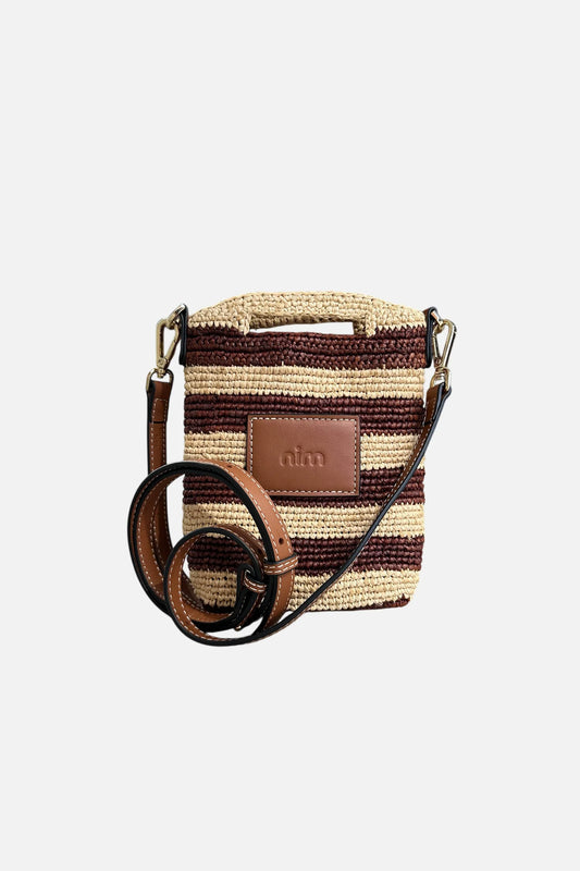 Nim The Label - Leather Trimmed Raffia Pocket | Stripe