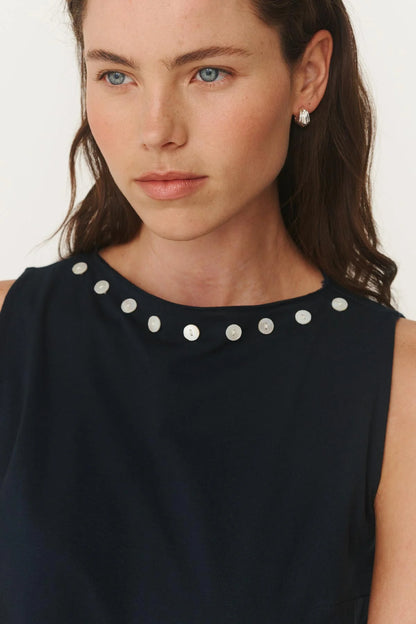 Rowie - Muriel Button Boatneck Tank | Ink