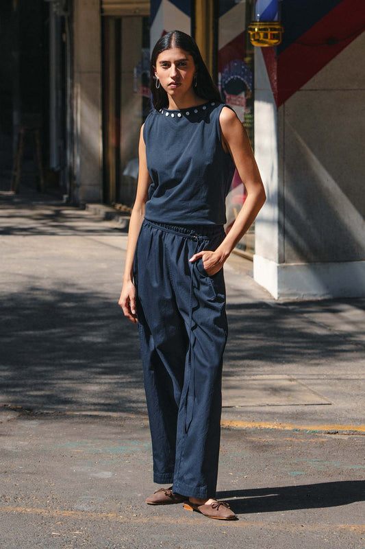 Rowie - Muriel Button Boatneck Tank | Ink
