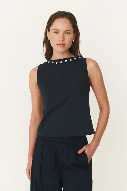 Rowie - Muriel Button Boatneck Tank | Ink