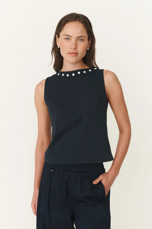 Rowie - Muriel Button Boatneck Tank | Ink