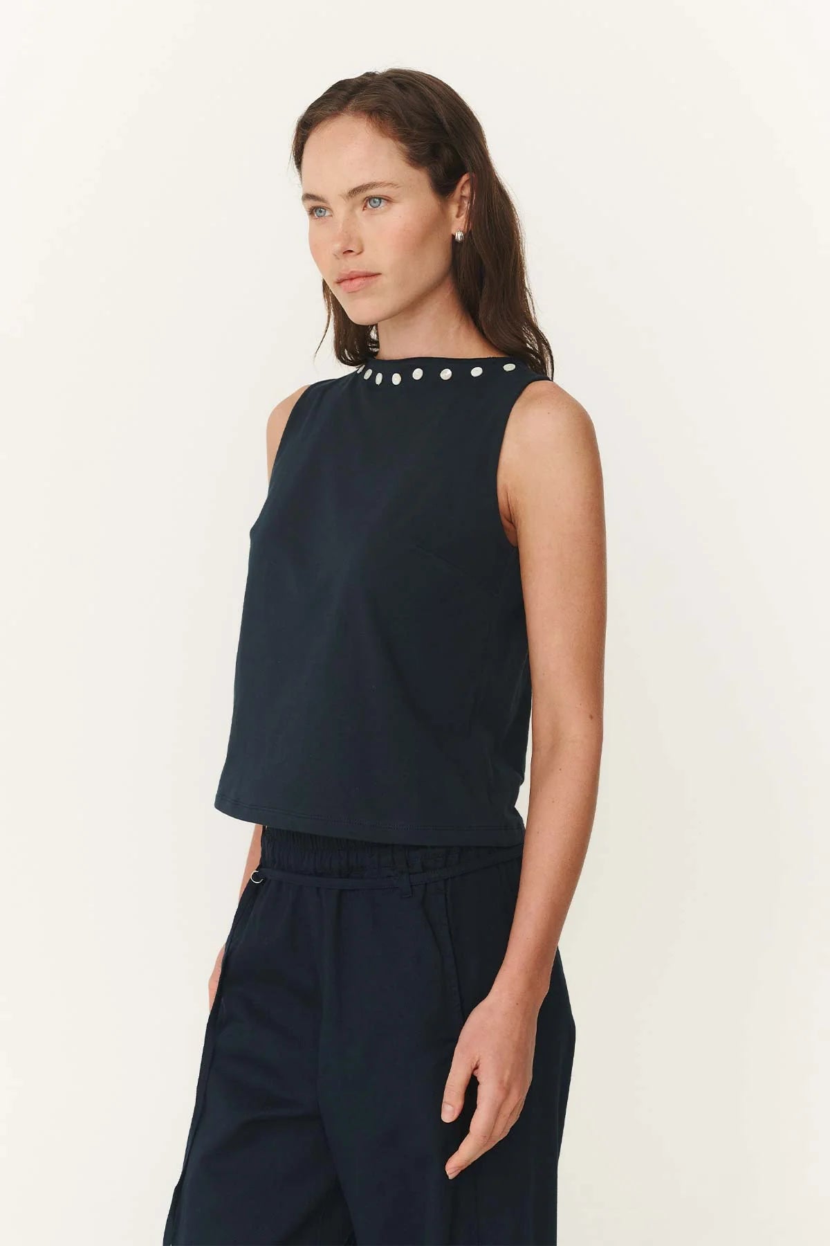 Rowie - Muriel Button Boatneck Tank | Ink