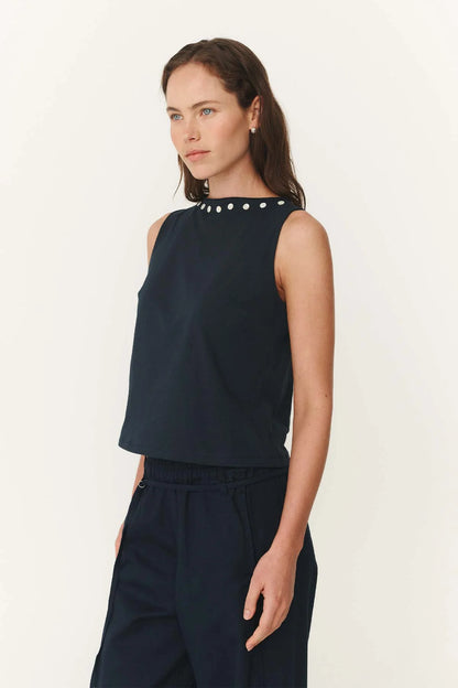 Rowie - Muriel Button Boatneck Tank | Ink