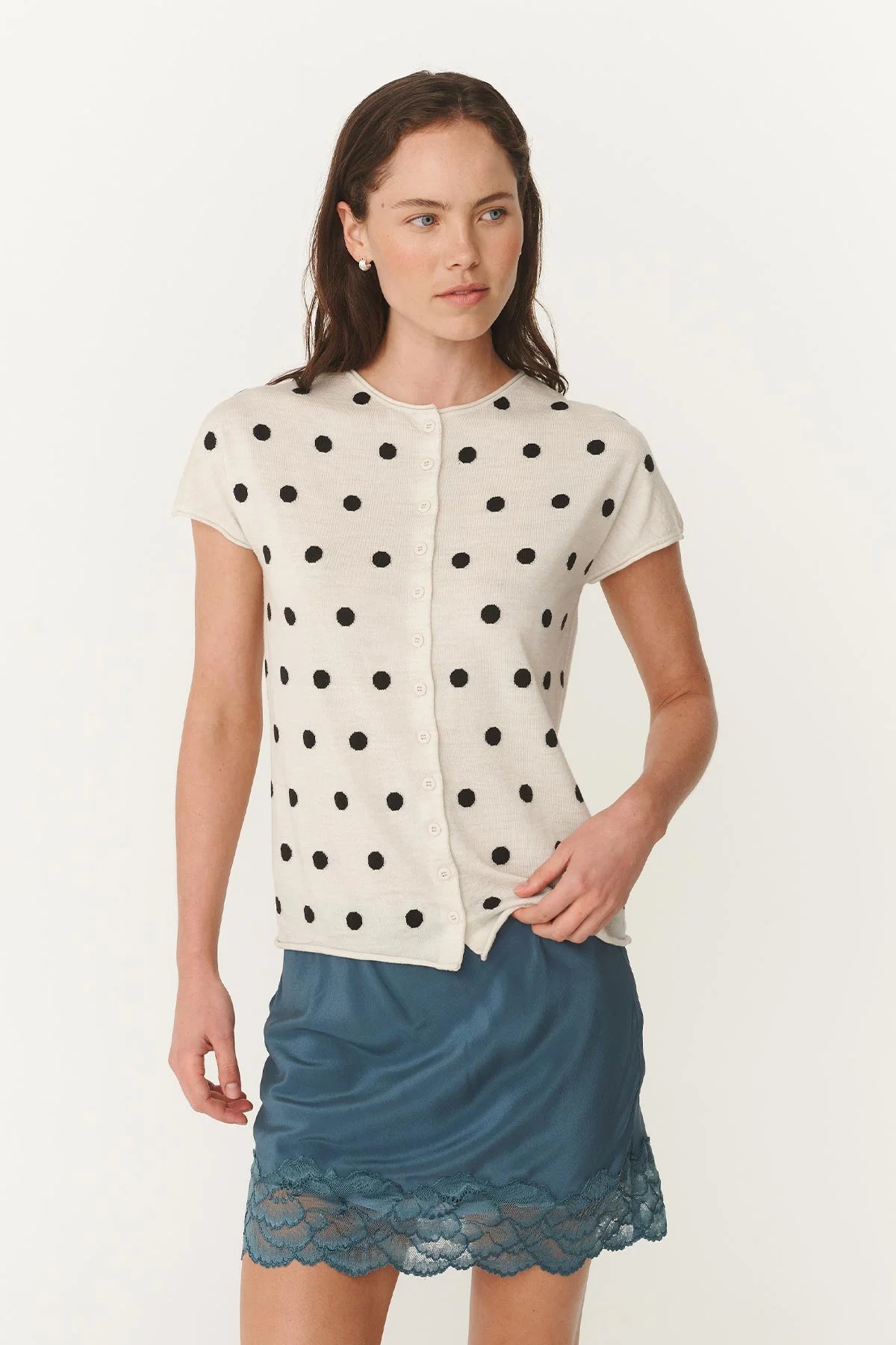 Rowie - Sandra Merino Knit Top | Bone / Espresso Spot
