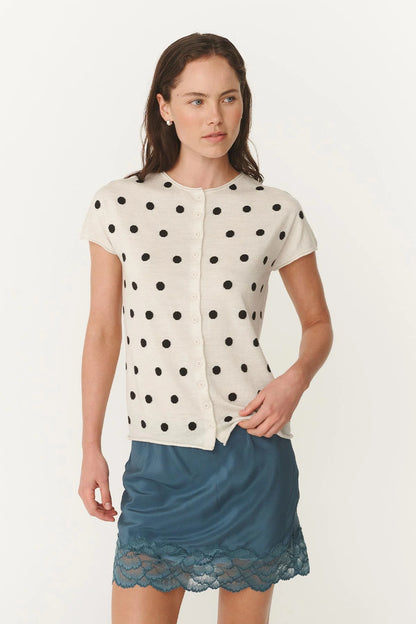 Rowie - Sandra Merino Knit Top | Bone / Espresso Spot