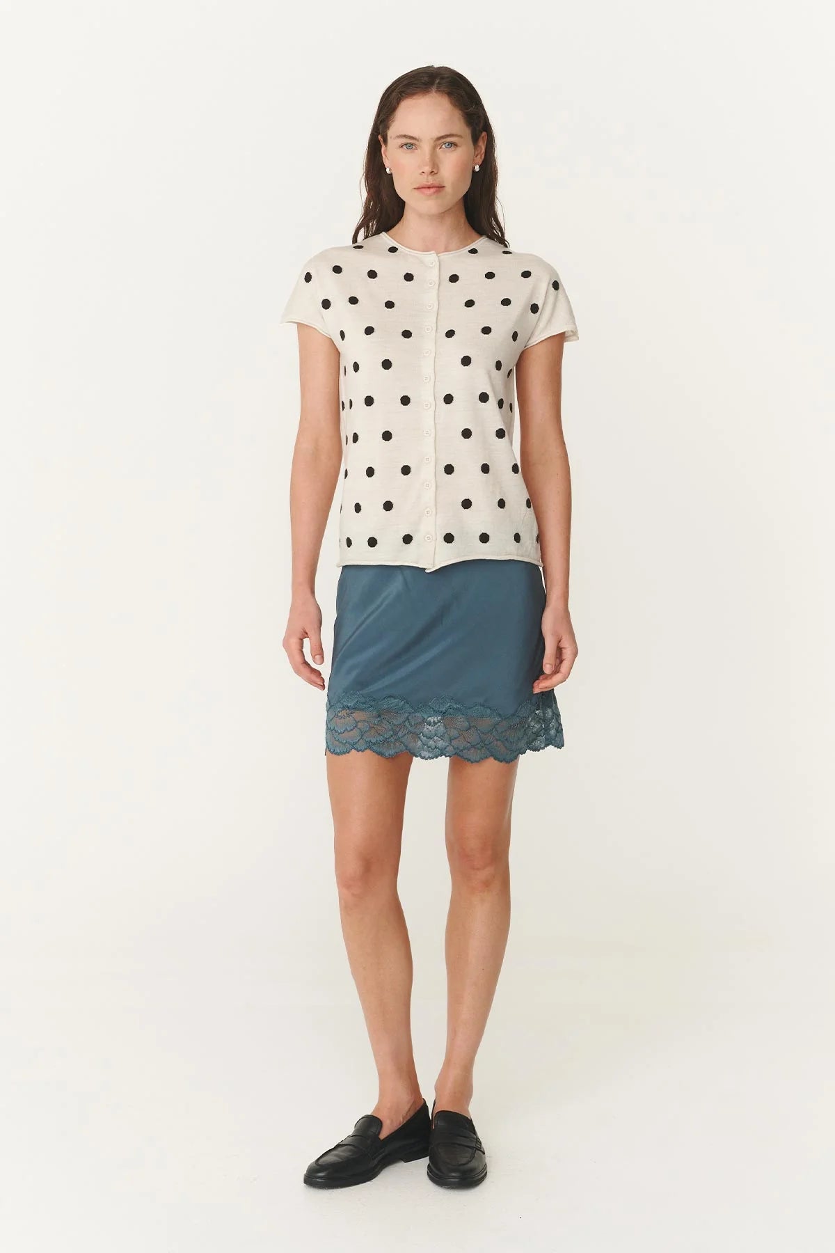 Rowie - Sandra Merino Knit Top | Bone / Espresso Spot