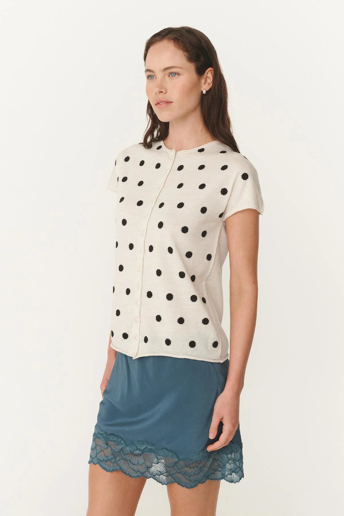 Rowie - Sandra Merino Knit Top | Bone / Espresso Spot