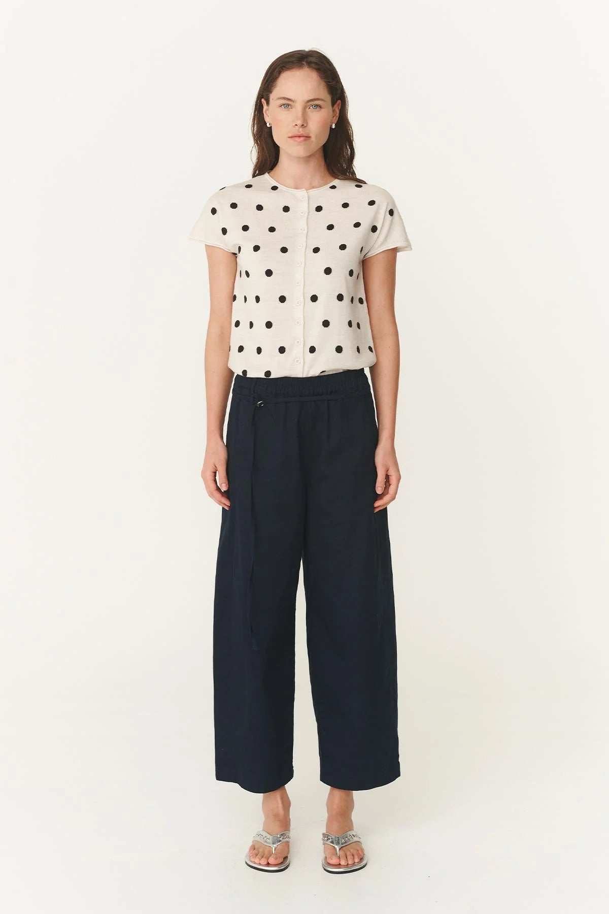 Rowie - Sandra Merino Knit Top | Bone / Espresso Spot