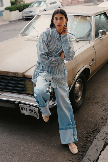 Rowie - Walter Cuffed Straight Jeans | Faded Blue