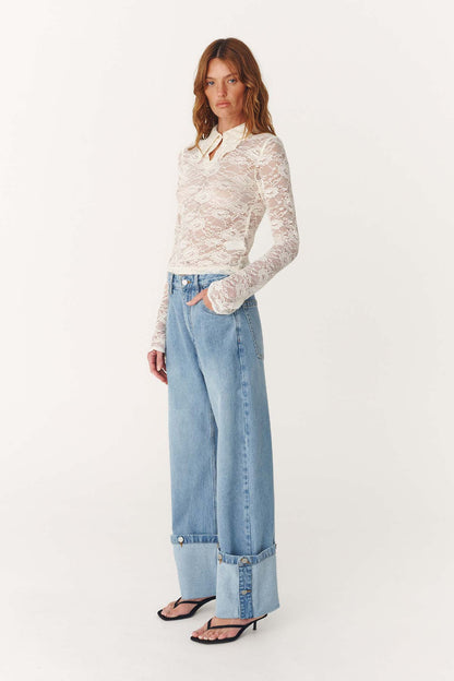 Rowie - Walter Cuffed Straight Jeans | Faded Blue