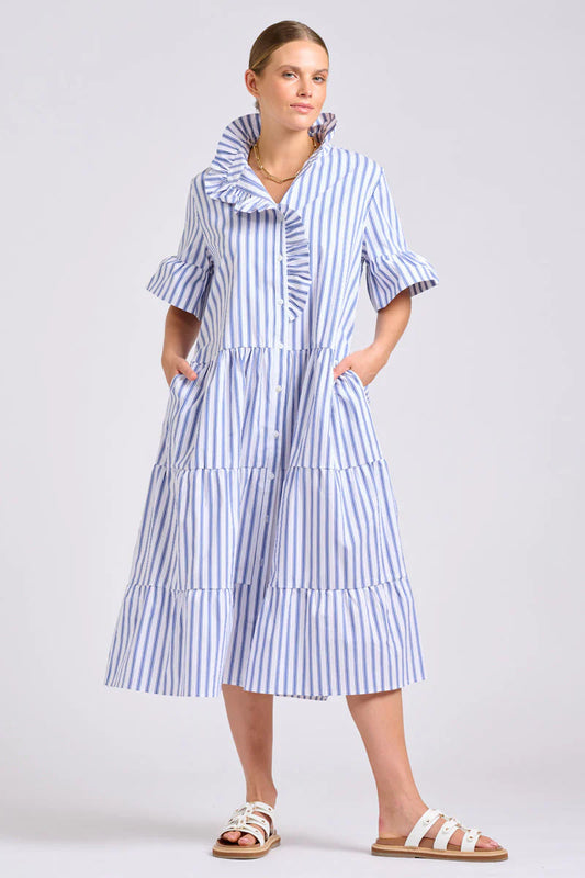 Shirty - The Molly Oversized Shirt Dress | White with Azure Ticking