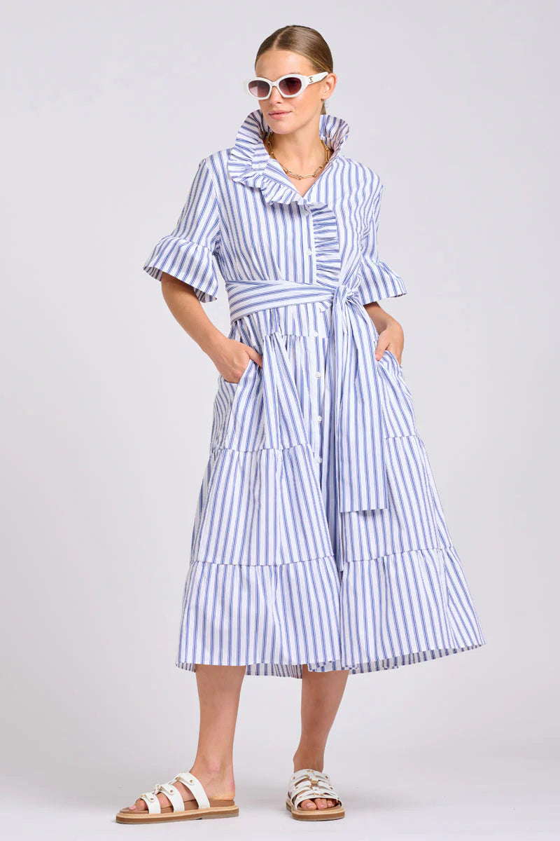 Shirty - The Molly Oversized Shirt Dress | White with Azure Ticking