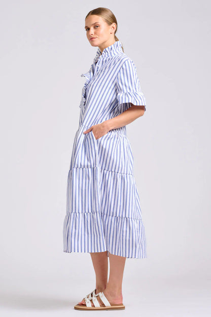 Shirty - The Molly Oversized Shirt Dress | White with Azure Ticking