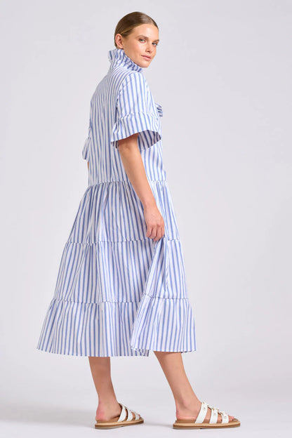 Shirty - The Molly Oversized Shirt Dress | White with Azure Ticking