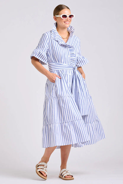 Shirty - The Molly Oversized Shirt Dress | White with Azure Ticking