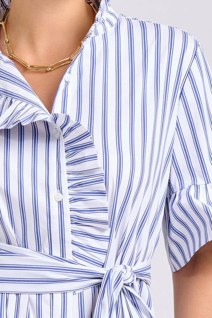 Shirty - The Molly Oversized Shirt Dress | White with Azure Ticking