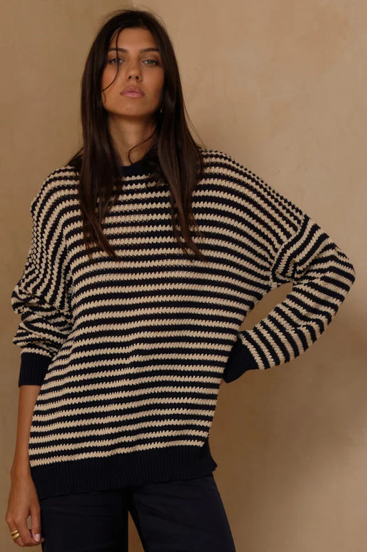 Lilya - Valentina Stripe Knit Top | Navy Sand