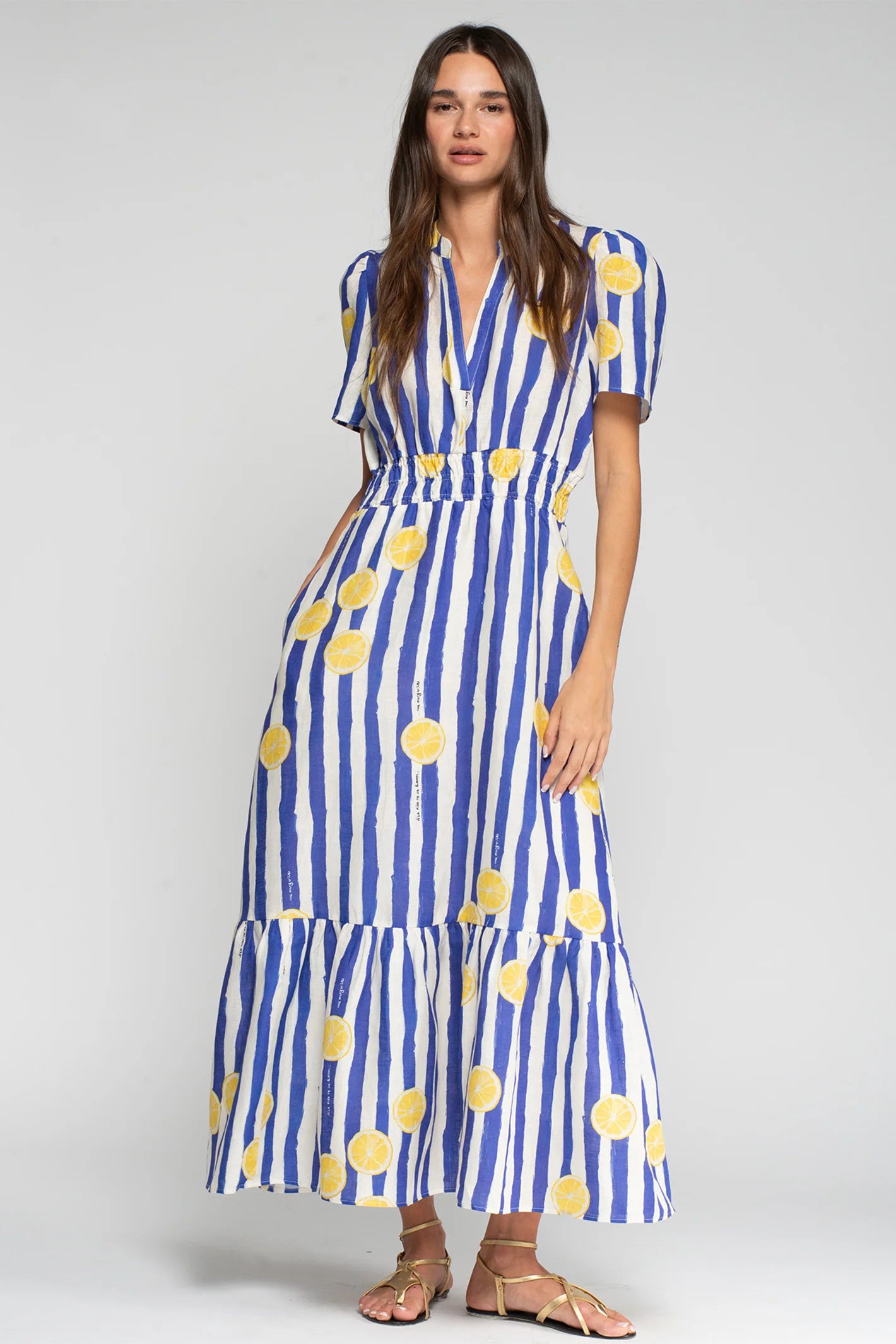 Vilagallo - Blue Stripe Limonada Print Dress