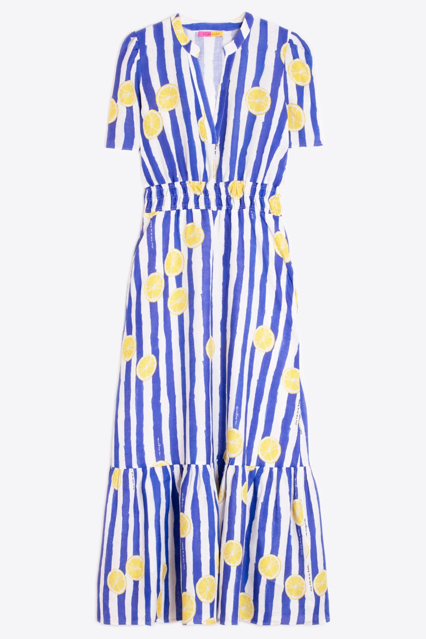 Vilagallo - Blue Stripe Limonada Print Dress